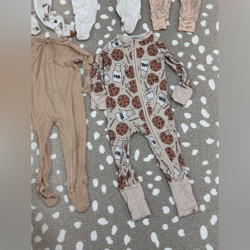 Lot of 6 neutral footies bamboo unisex baby beige milk cookies zippy onesie tan - Picture 8 of 12